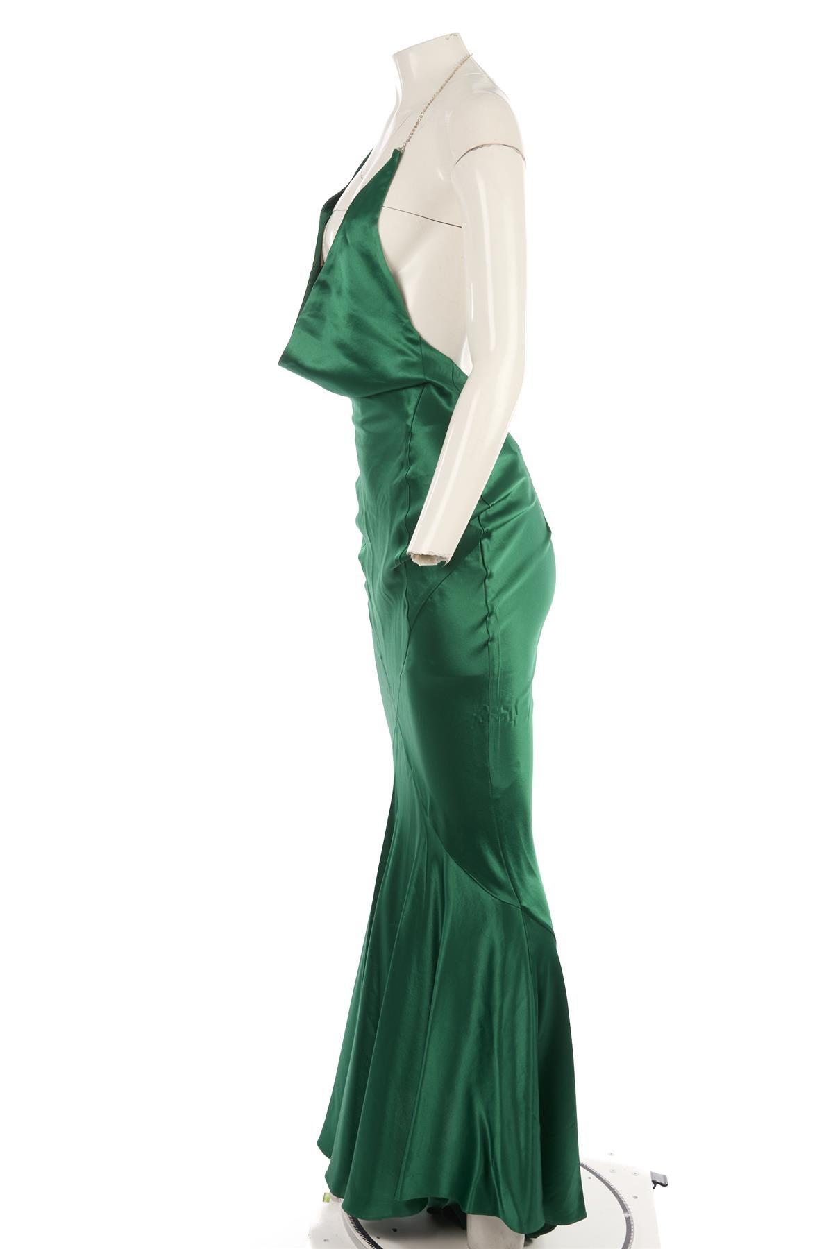 RETROFETE GREEN SILK MAXI DRESS XSMALL