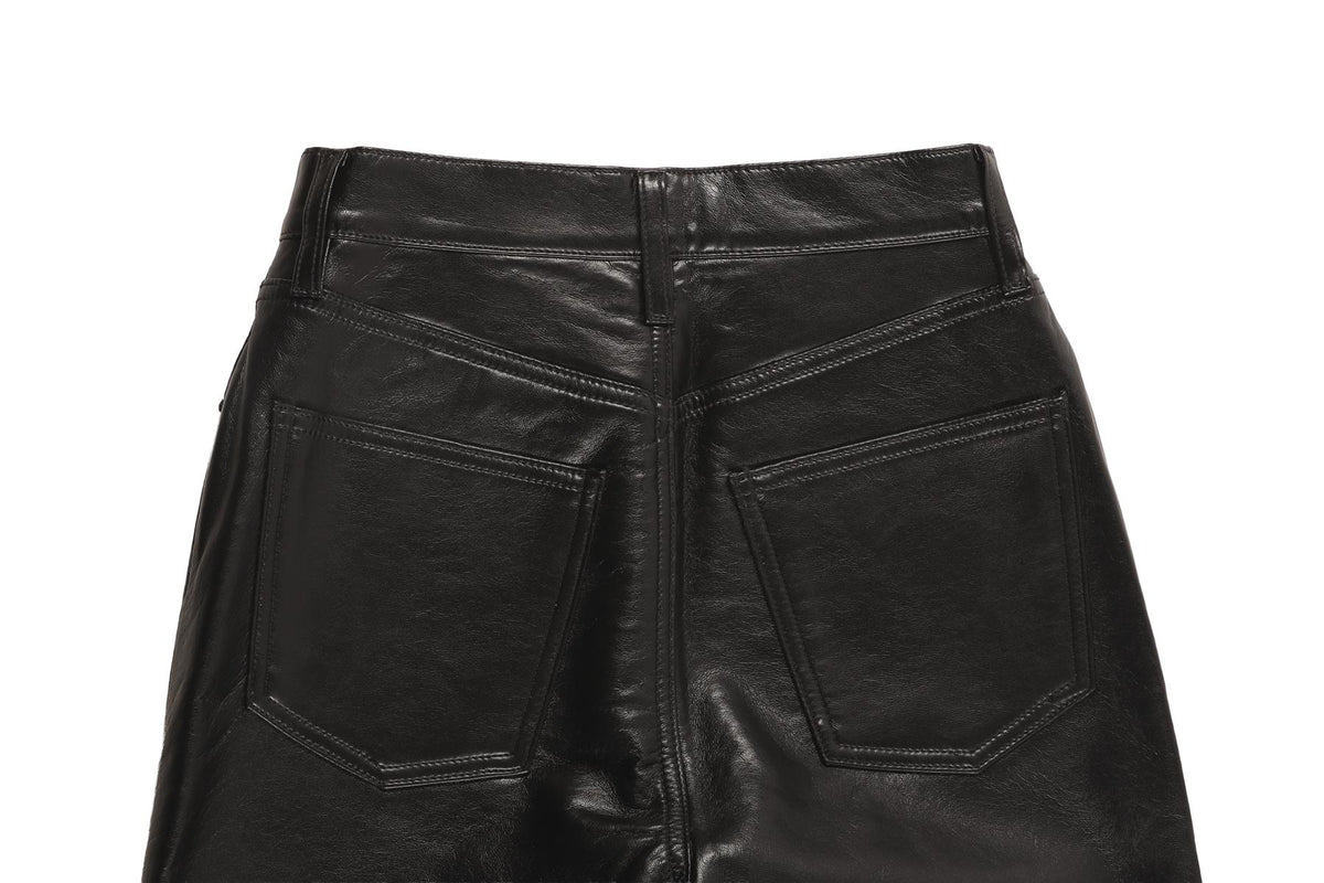 AGOLDE BLACK FAUX LEATHER STRAIGHT LEG PANTS W24