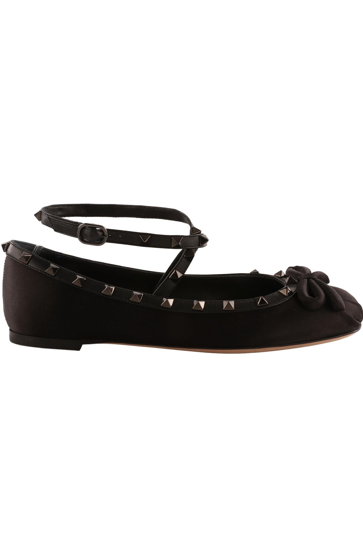 VALENTINO GARAVANI BLACK ROCKSTUD SATIN BALLET FLATS EU 39.5 UK 6.5 US 9.5