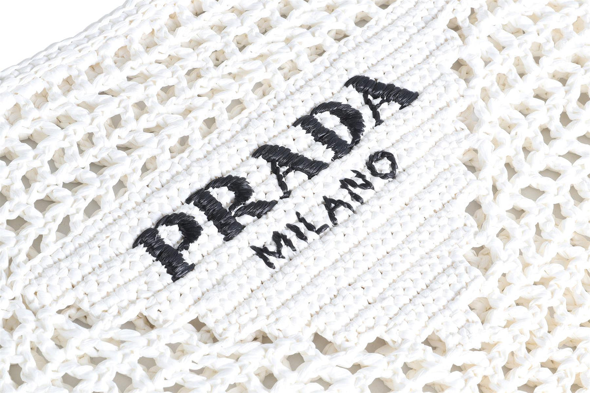 PRADA WHITE RAFFIA TOTE BAG