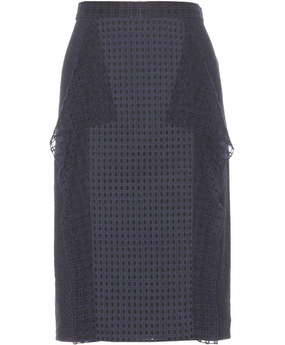 3.1 PHILLIP LIM RUFFLED BRODERIE ANGLAISE PANELED COTTON SKIRT US 2 UK 6