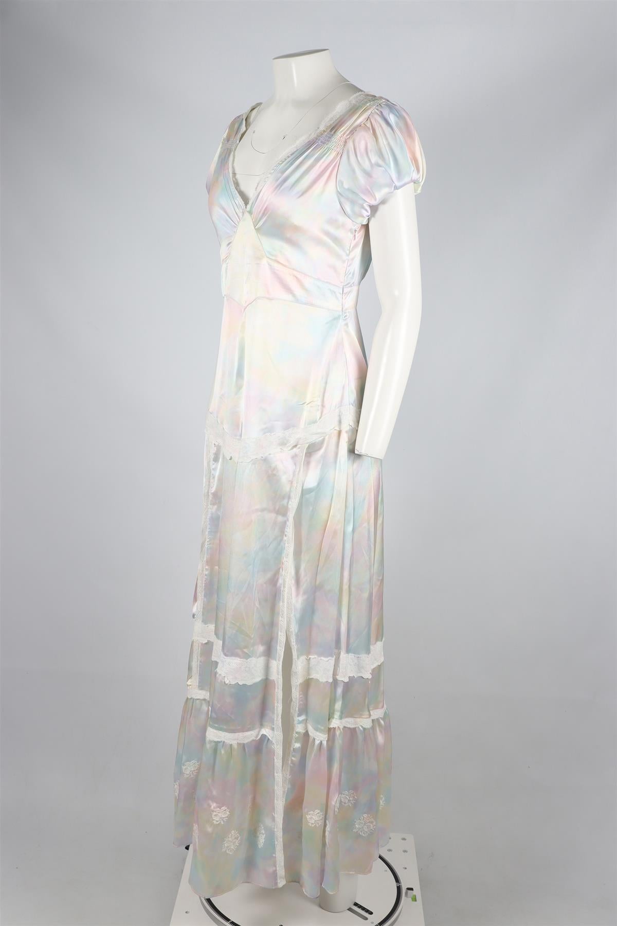 LOVESHACKFANCY MULTICOLOURED SATIN MAXI DRESS SIZE 8 UK 10