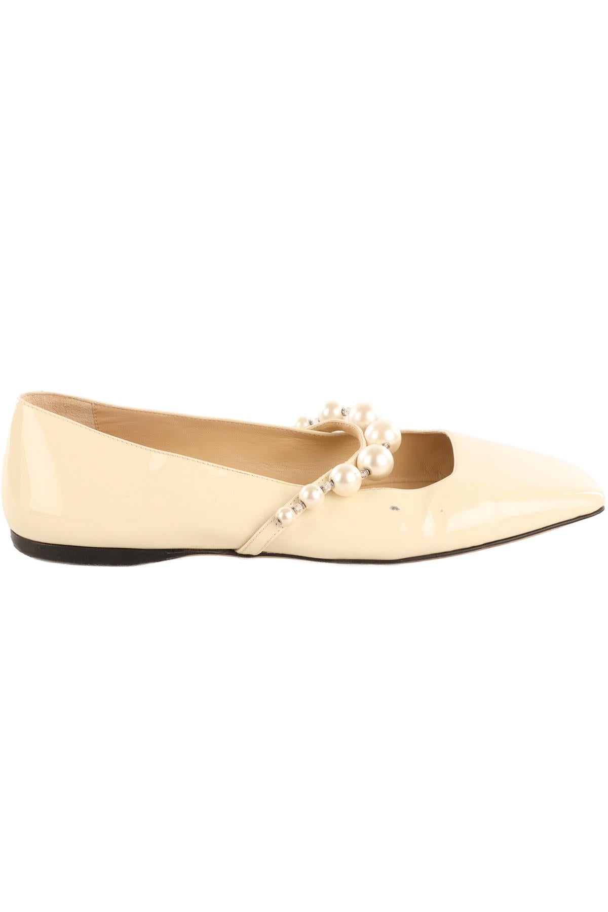 JIMMY CHOO CREAM PATENT LEATHER BALLET FLATS EU 38 UK 5 US 8
