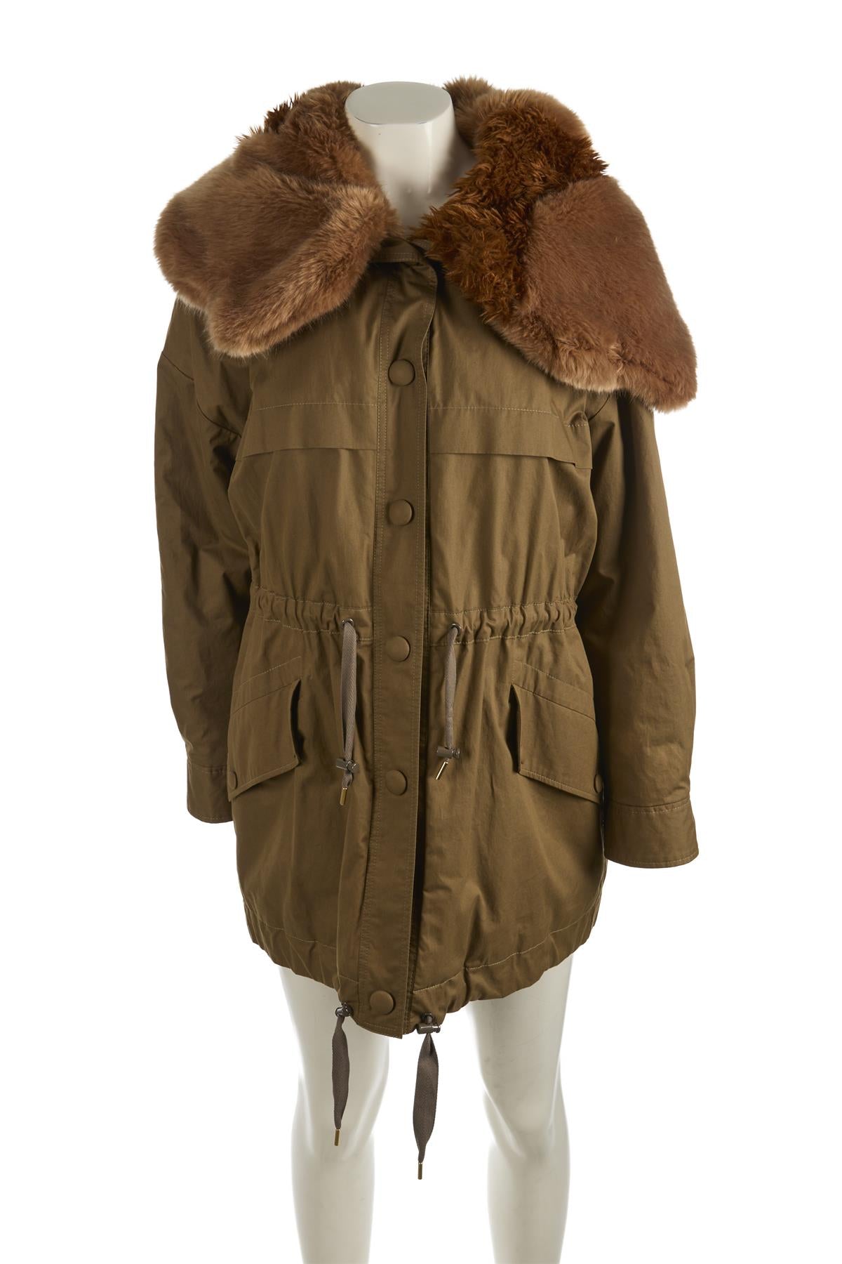 STELLA MCCARTNEY GREEN FAUX FUR AND COTTON COAT UK 10