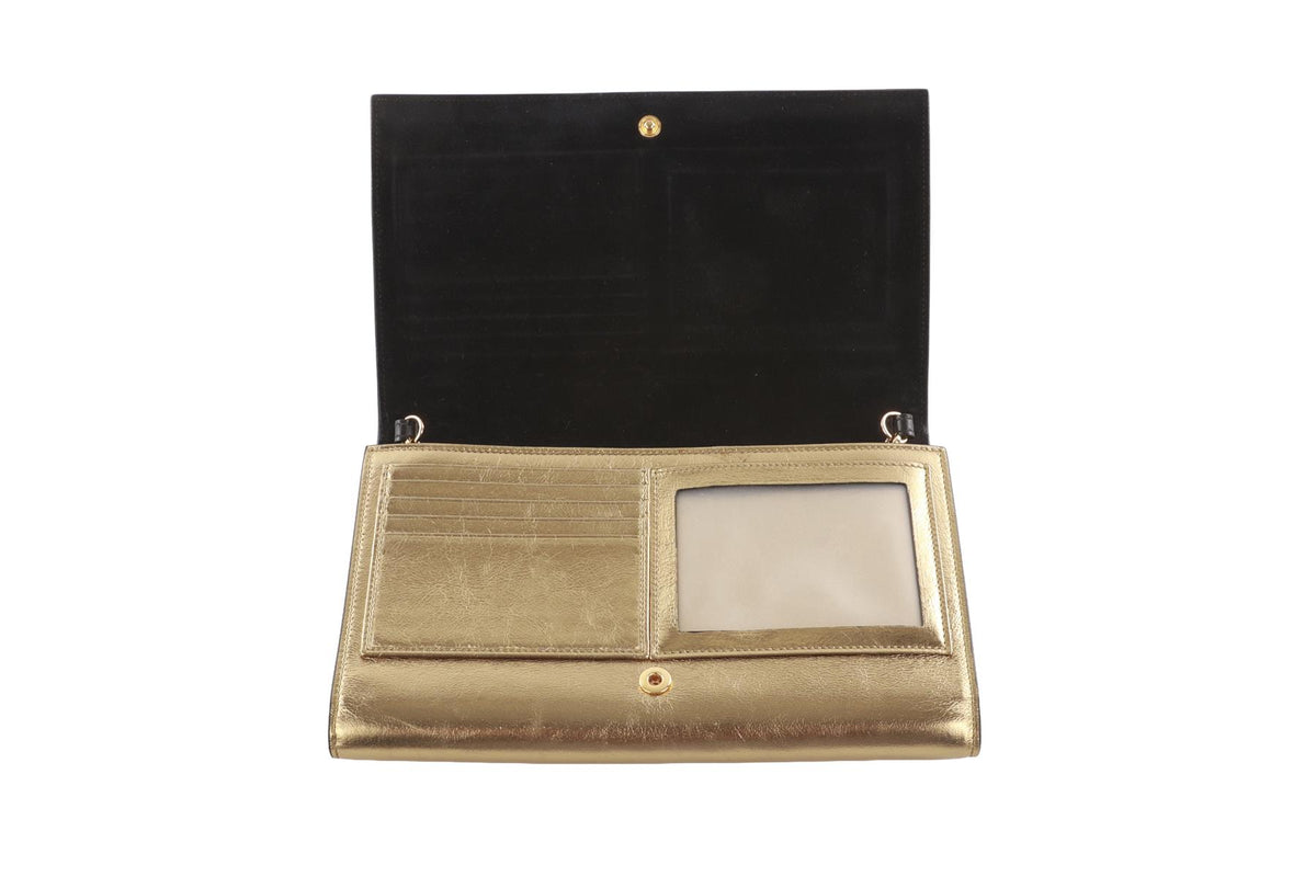 SAINT LAURENT GOLD BELLE DE JOUR LEATHER CLUTCH