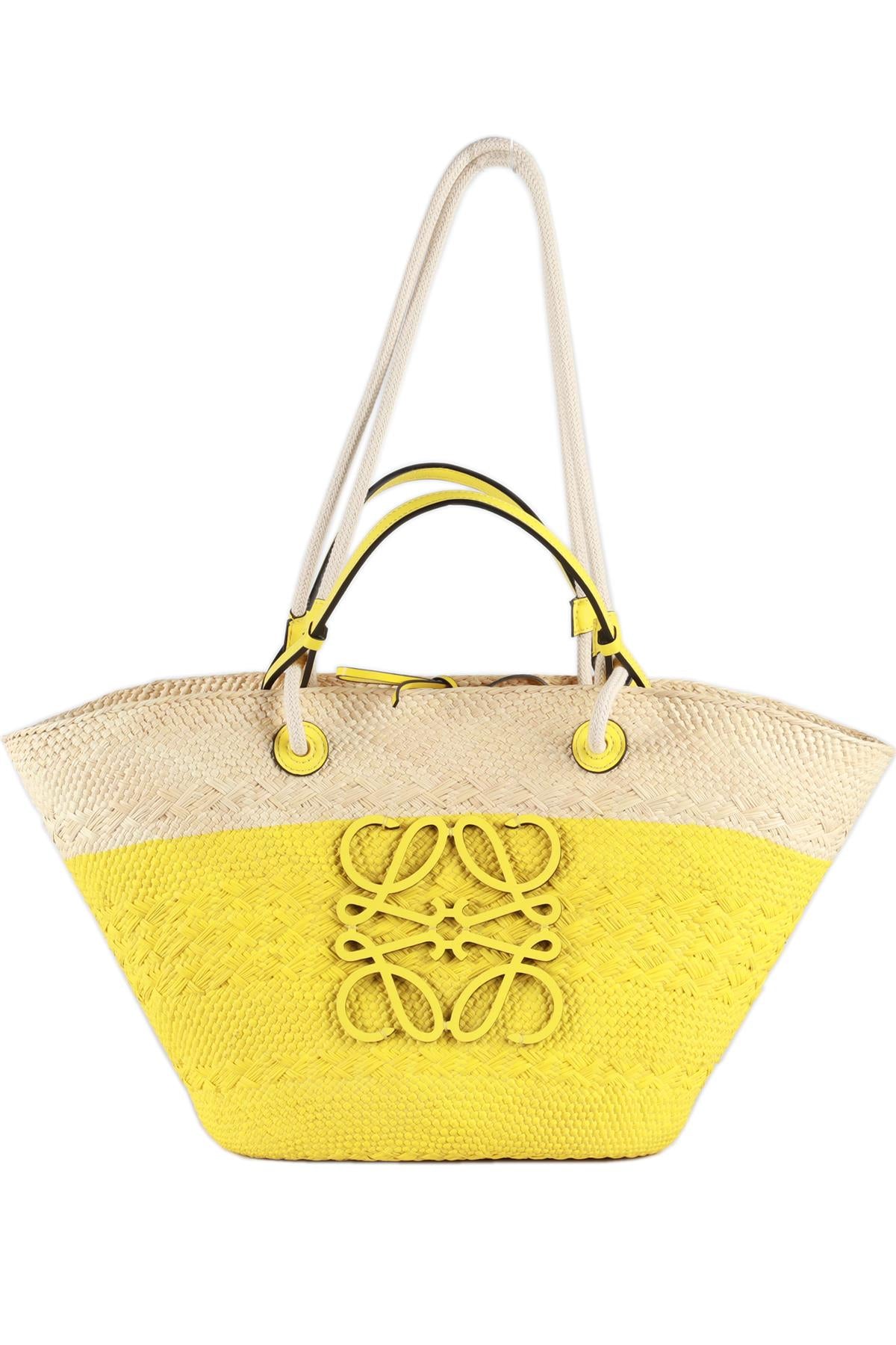 LOEWE YELLOW ANAGRAM MEDIUM STRAW SHOULDER BAG