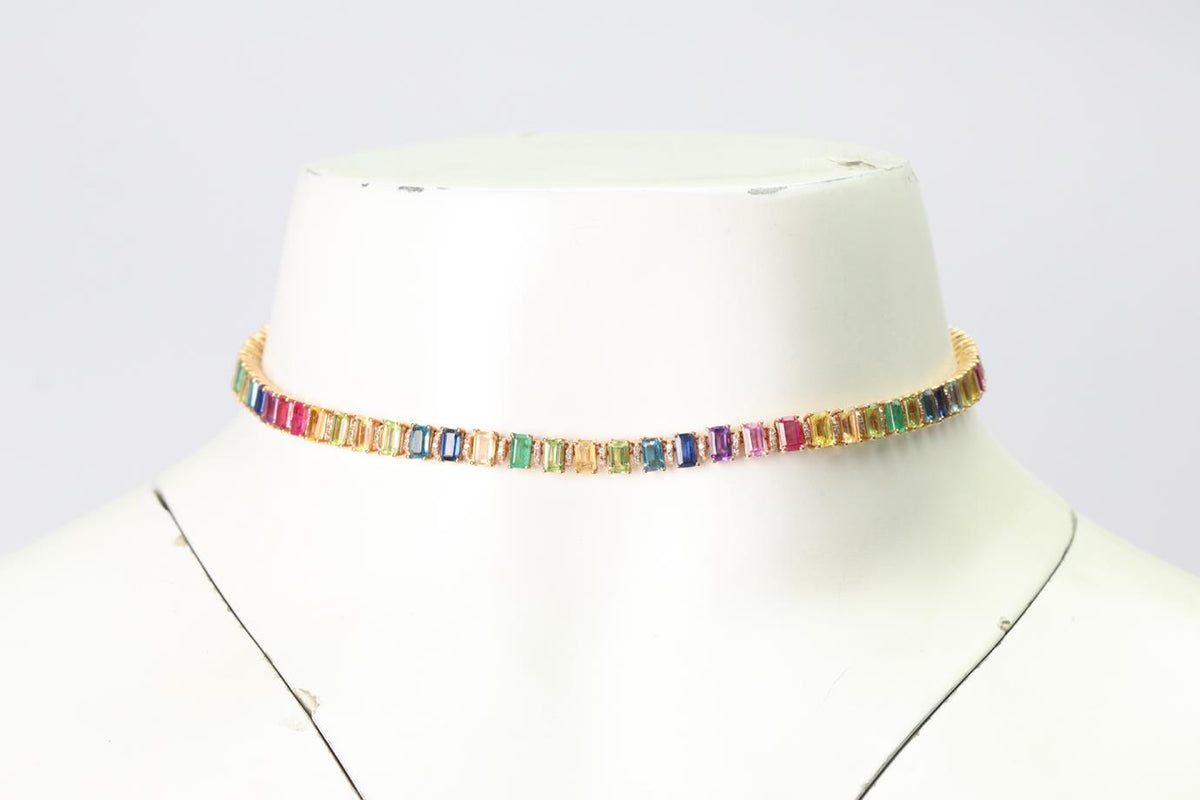 SHAY JEWELLERY RAINBOW ETERNITY 18K ROSE GOLD DIAMOND, SAPPHIRE, EMERALD AND RUBIES NECKLACE