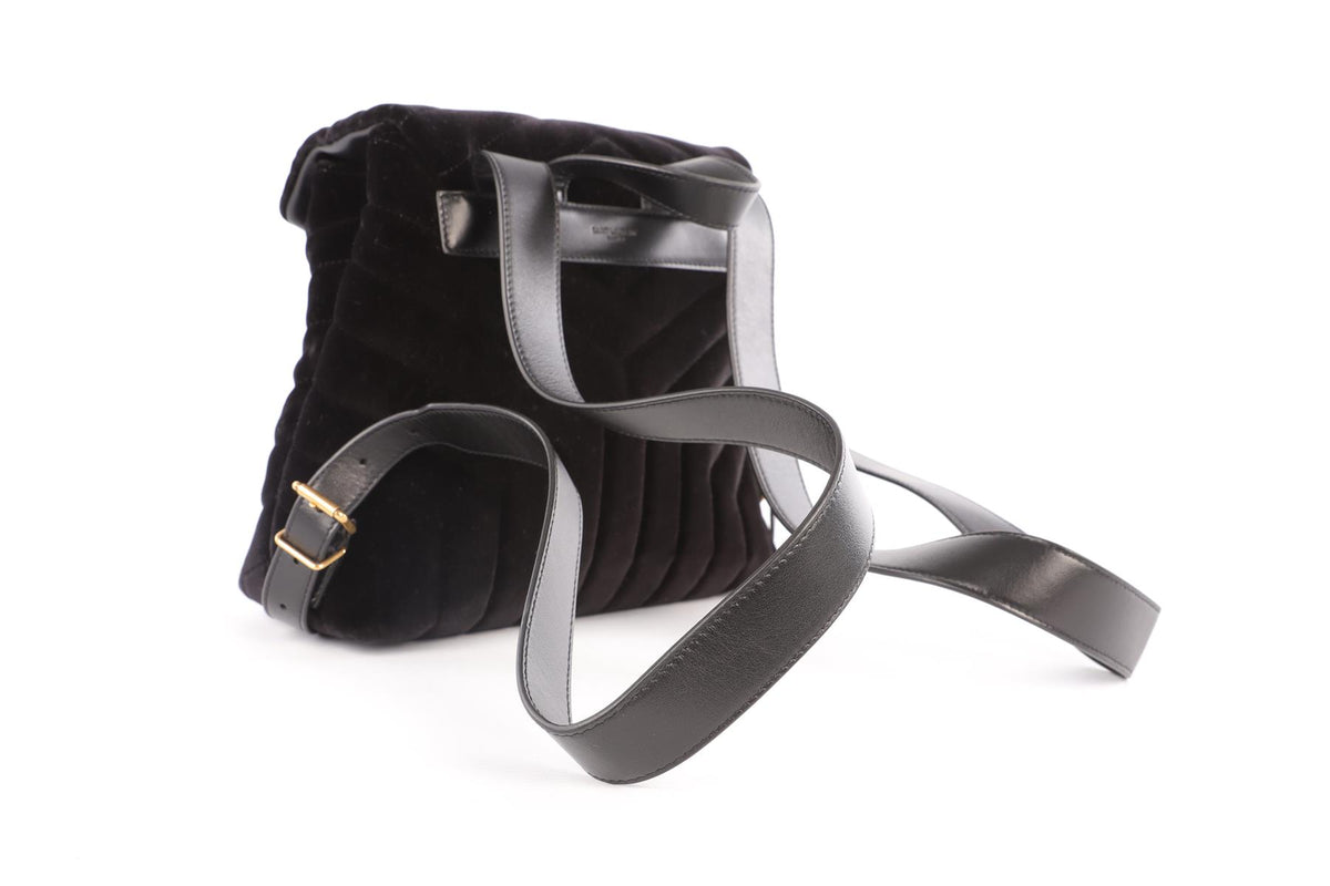 SAINT LAURENT BLACK LOU LOU SMALL VELVET BACKPACK