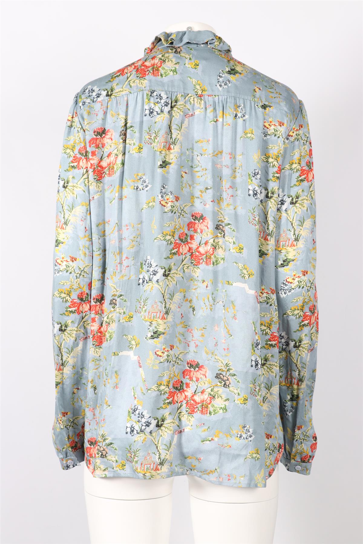 PREEN BY THORNTON BREGAZZI MULTICOLOURED FLORAL PRINT CREPE SHIRT MEDIUM