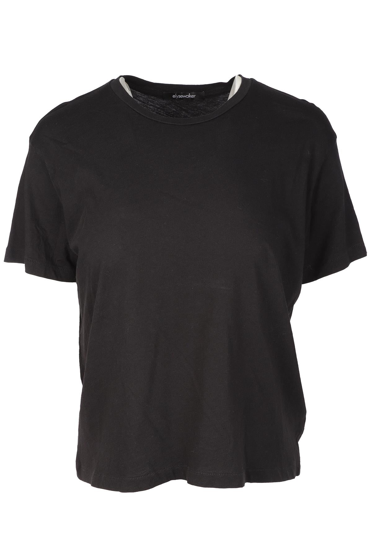 ELYSE WALKER BLACK COTTON T-SHIRT SMALL