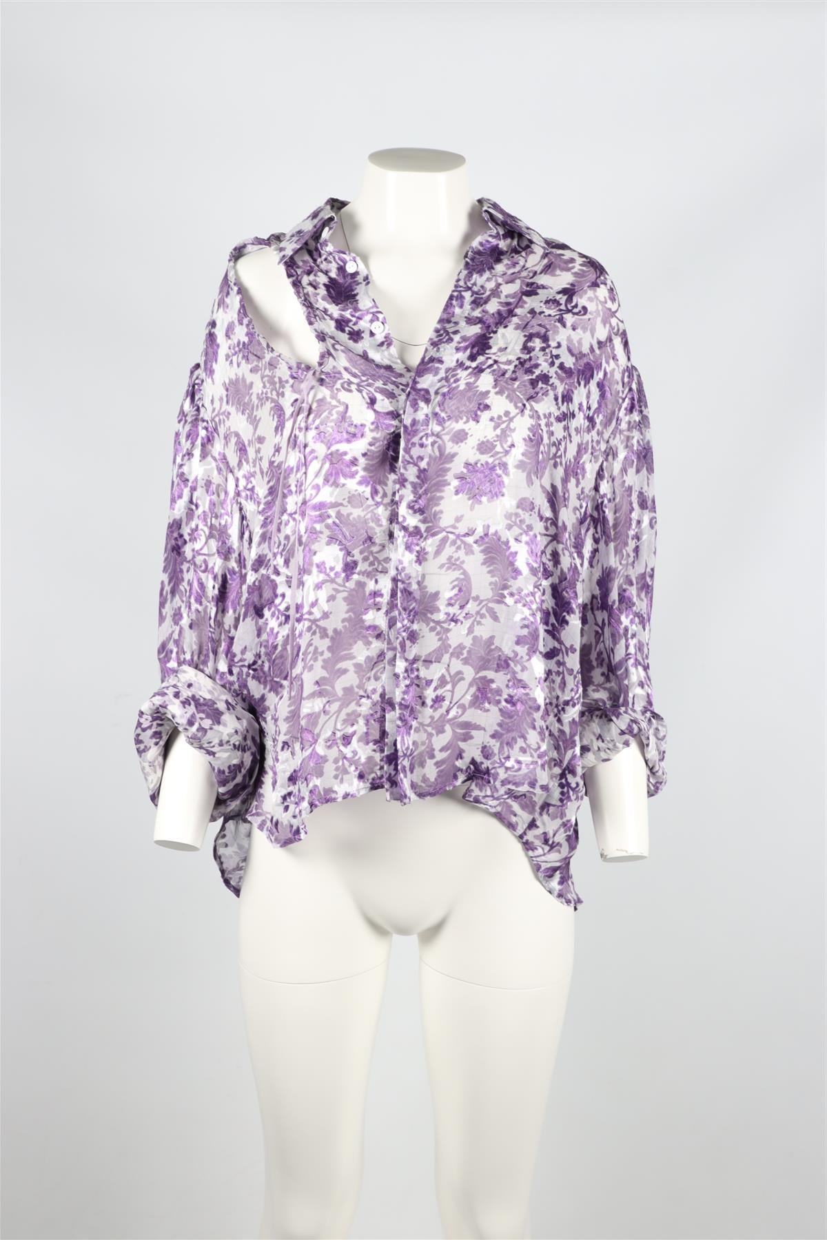PREEN BY THORNTON BREGAZZI PURPLE AND WHITE SILK BLEND SHIRT SMALL