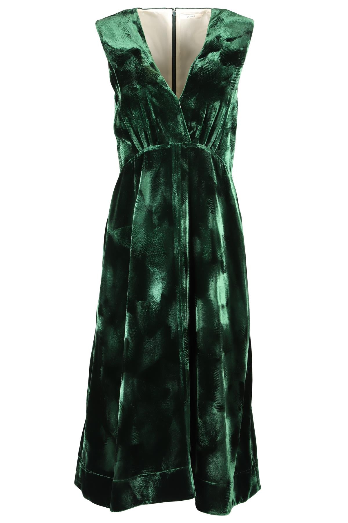 CELINE GREEN VELVET MIDI DRESS FR 38 UK 10