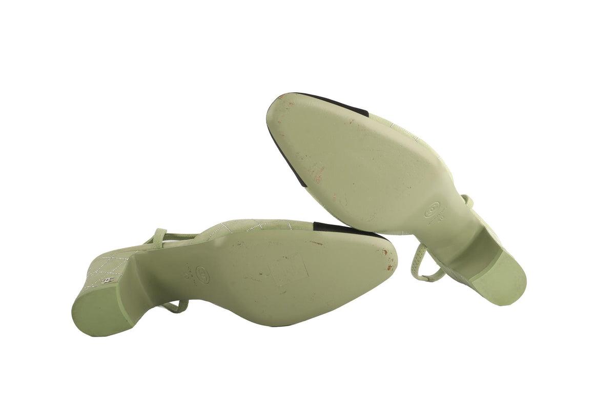 CHANEL GREEN 2025 SUEDE SLINGBACK PUMPS EU 40 UK 7 US 10