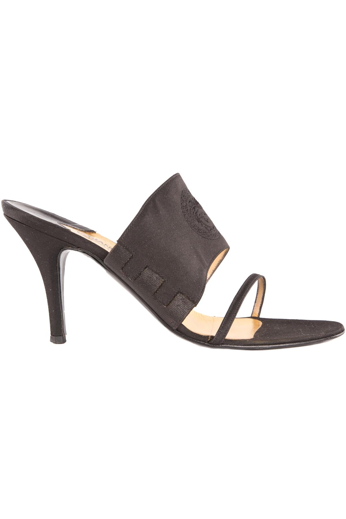 GIANNI VERSACE BLACK VINTAGE SATIN MULES EU 37.5 UK 4.5 US 7.5