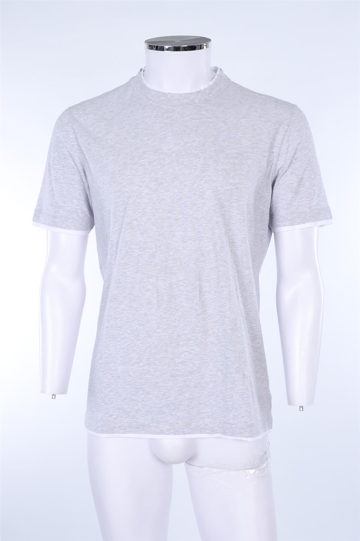 BRUNELLO CUCINELLI GREY MEN'S T-SHIRT WITH WHITE TRIM MEDIUM