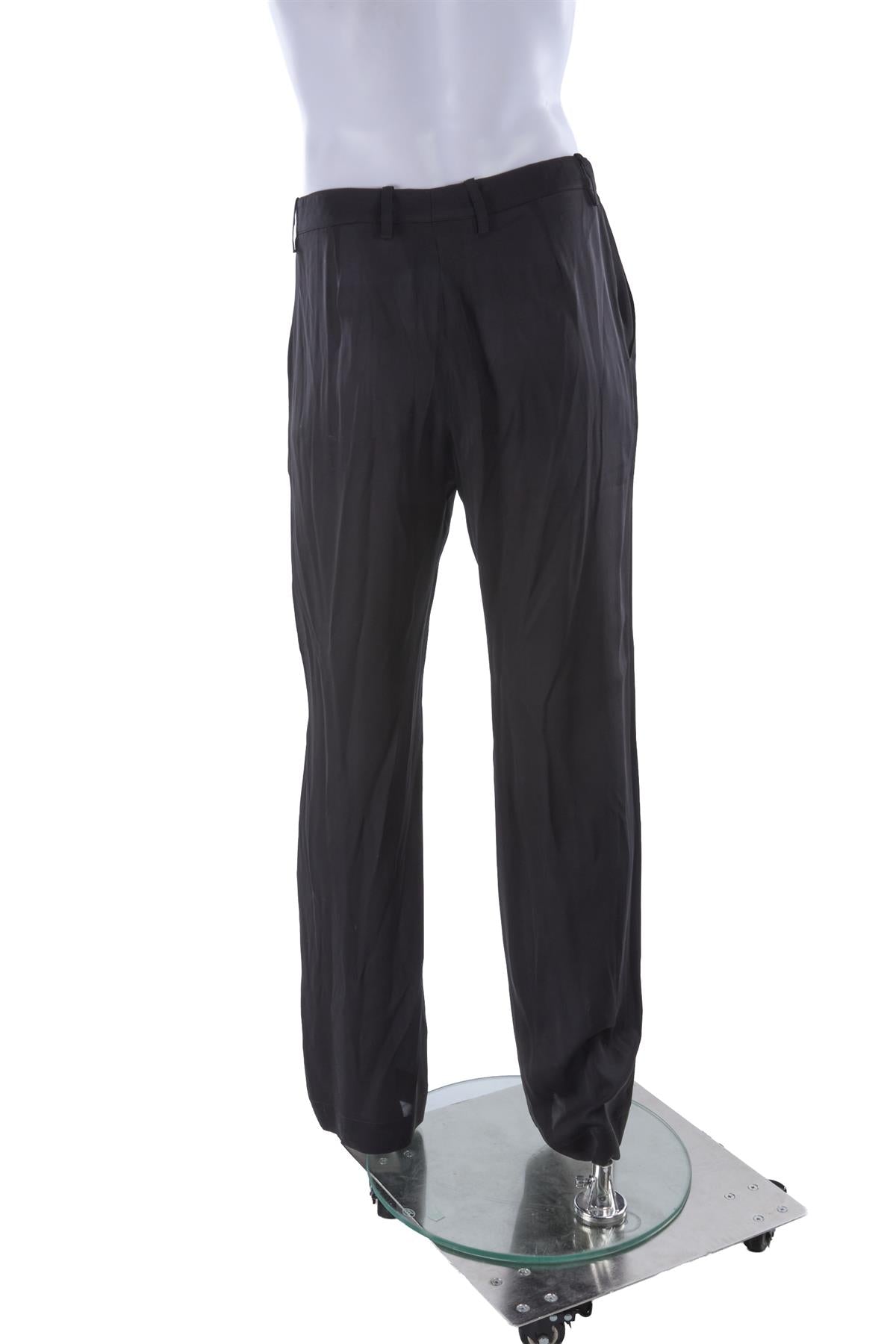 BLACK MEN'S SILK STRAIGHT LEG PANTS
