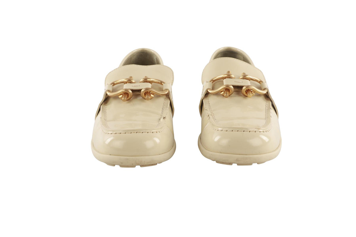 BOTTEGA VENETA CREAM MADAME PATENT LEATHER LOAFERS EU 39.5 UK 6.5 US 9.5