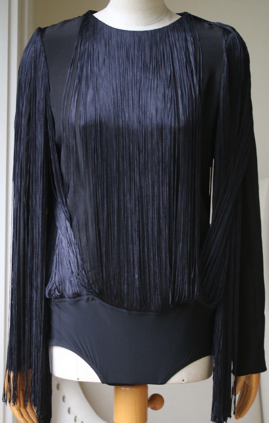 NINA RICCI FRINGE STRETCH JERSEY BODYSUIT FR 38 UK 10
