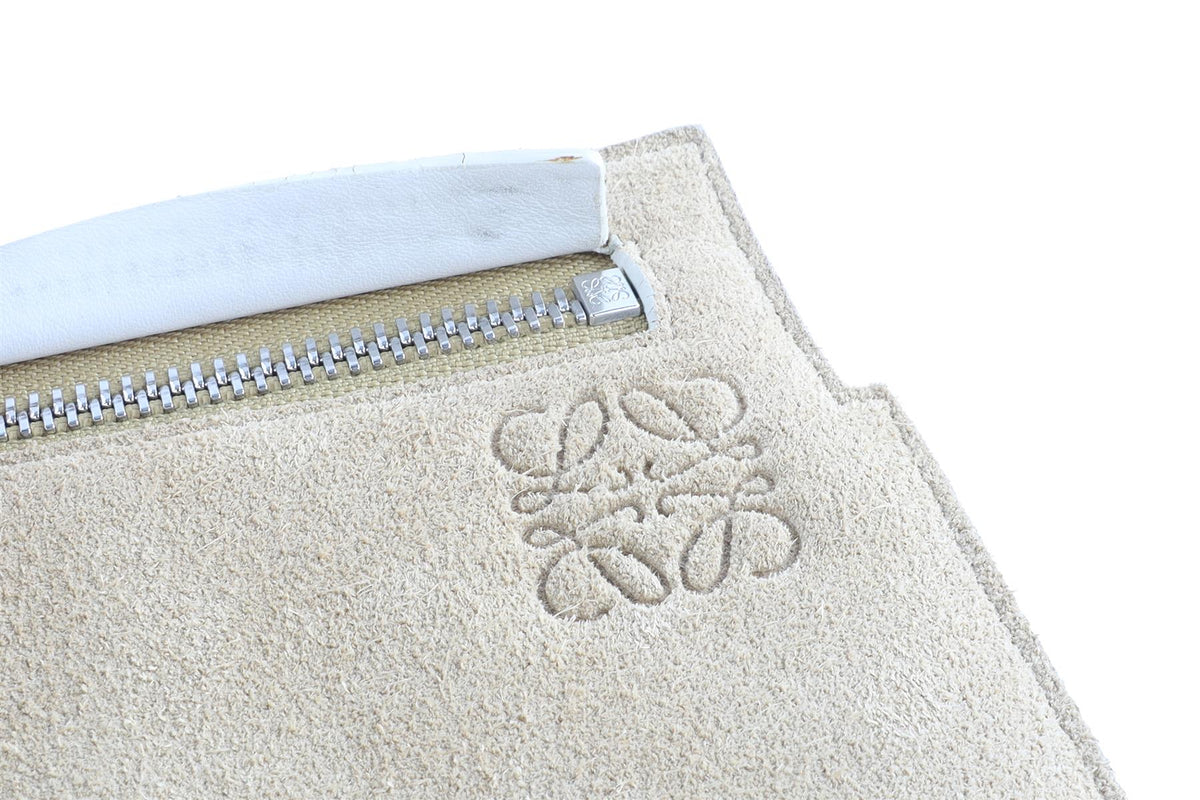 LOEWE BEIGE T POUCH SUEDE CLUTCH