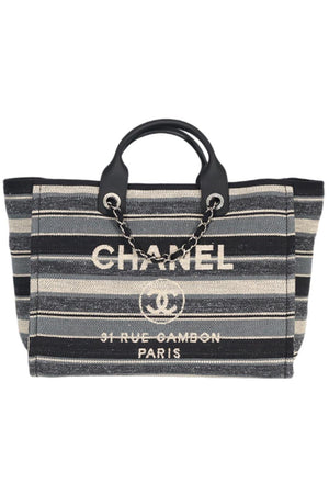CHANEL 2018 DEAUVILLE MEDIUM CANVAS AND LEATHER TOTE BAG