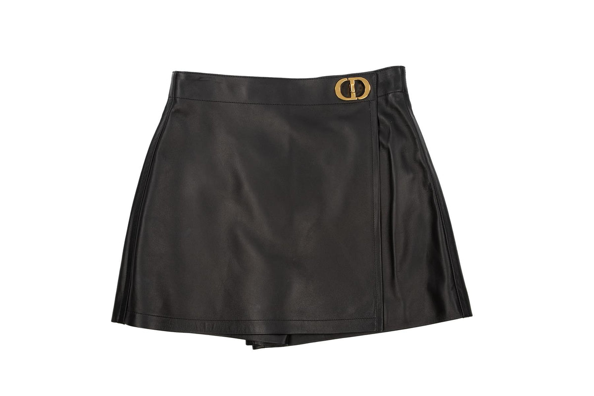BLACK CD LEATHER MINI SKORT