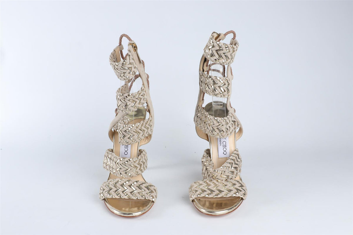 JIMMY CHOO GOLD SUEDE SANDALS EU 38 UK 5 US 8