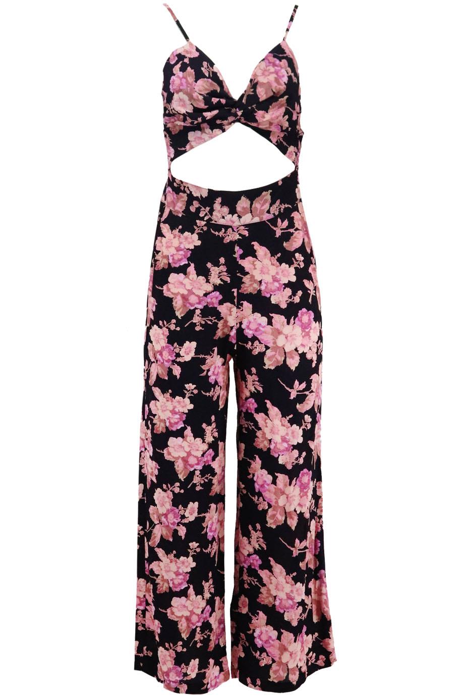 FLYNN SKYE CUTOUT FLORAL PRINT CREPE JUMPSUIT SMALL