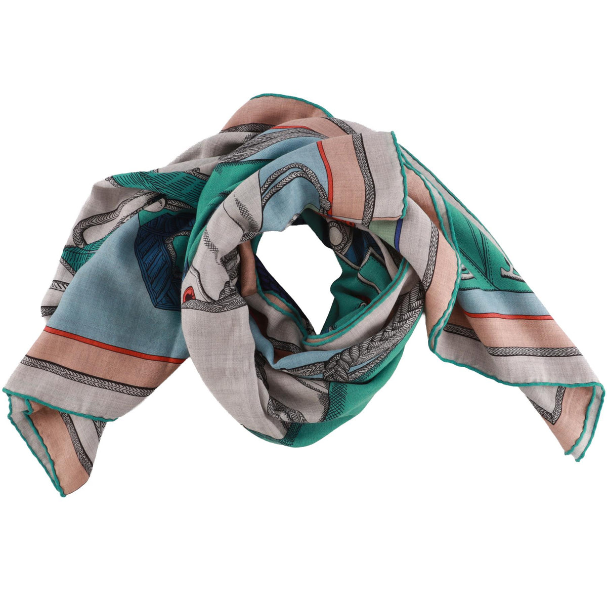 HERMÈS BLUE ZOUAVES ET DRAGONS CASHMERE SCARF 137CM
