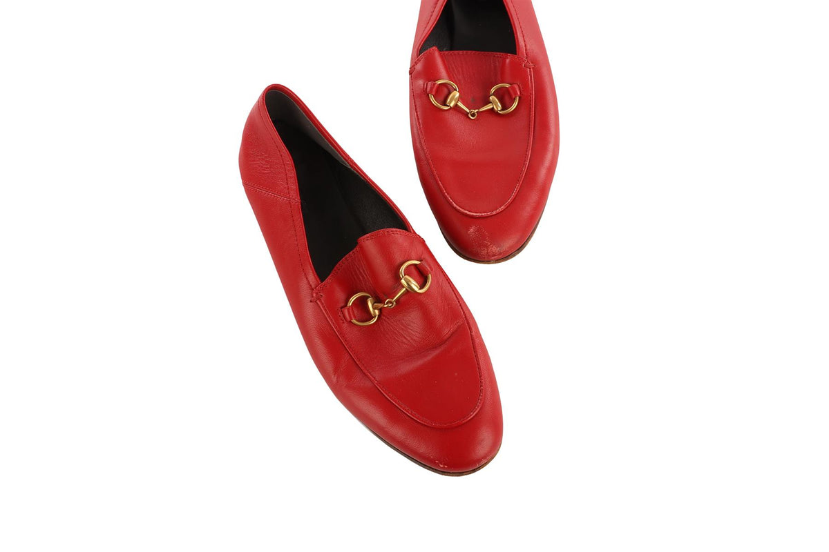 GUCCI RED BRIXTON LEATHER LOAFERS EU 37 UK 4
