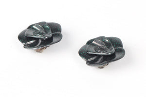 CHANEL GREEN 2001 CAMELIA CLIP EARRINGS