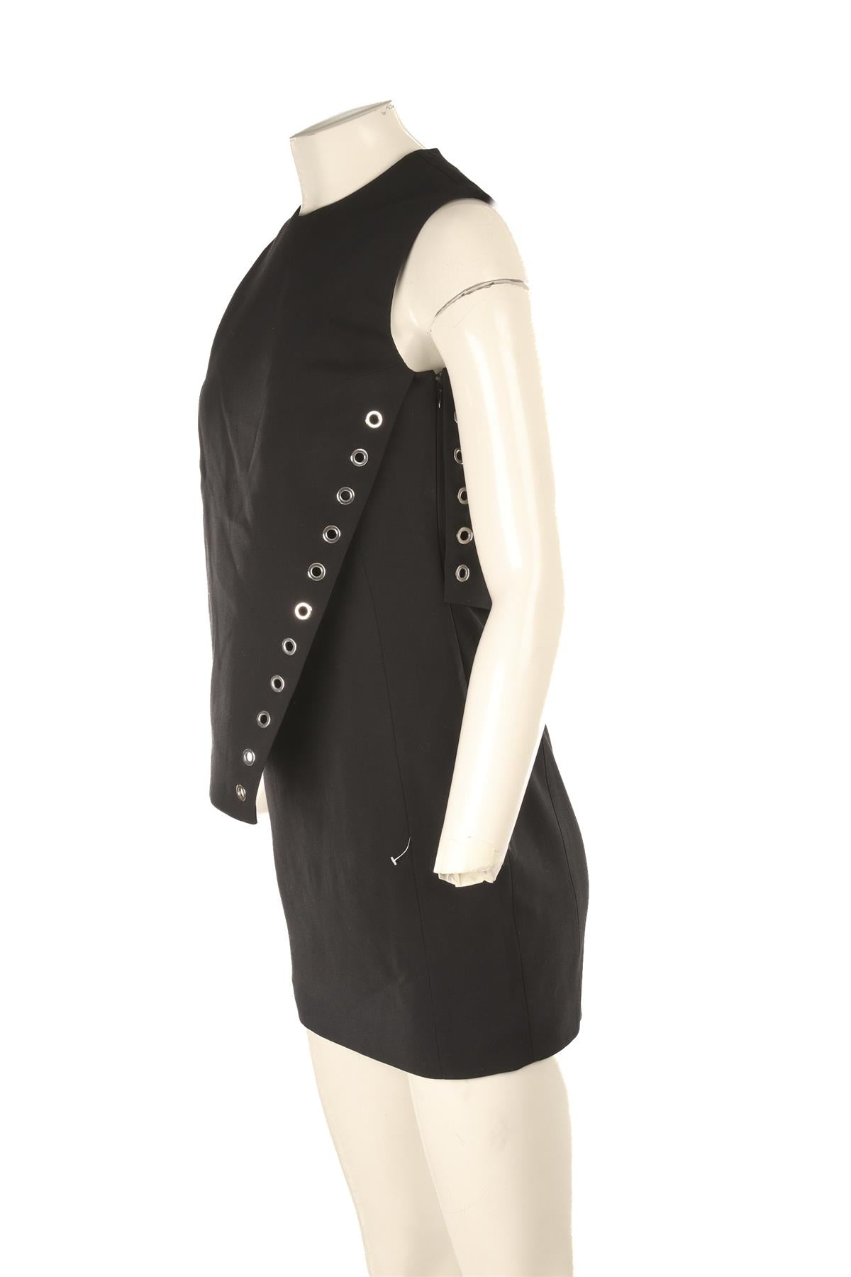 MUGLER BLACK WOVEN MINI DRESS FR 38 UK 10