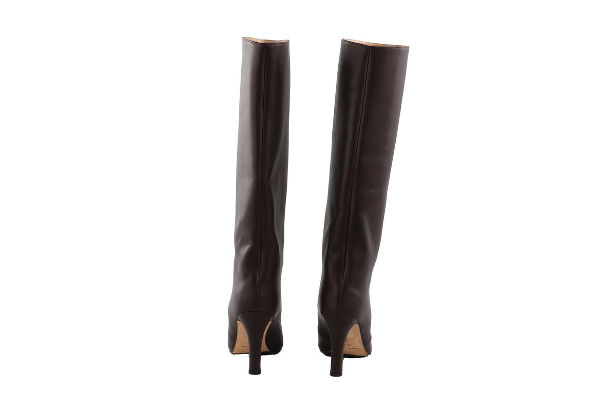 MANOLO BLAHNIK BROWN LEATHER KNEE HIGH BOOTS  EU 38.5 UK 5.5 US 8.5
