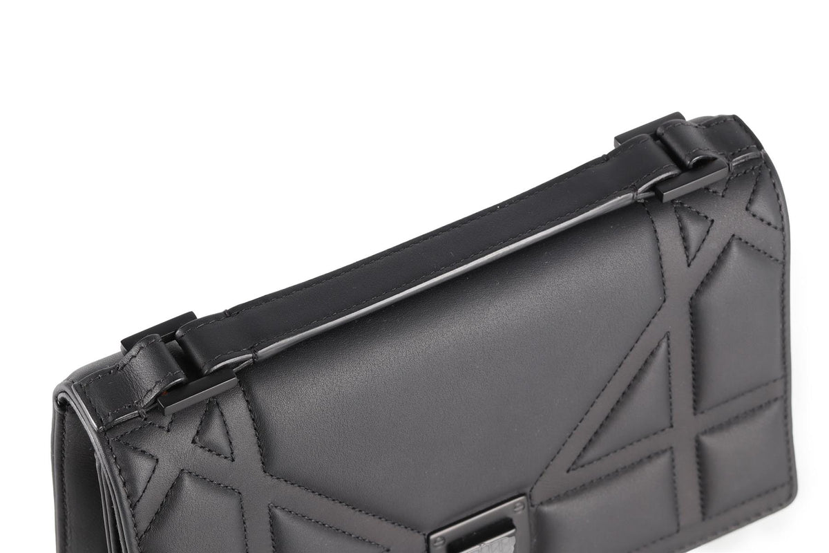 CHRISTIAN DIOR BLACK DIORAMA ULTRAMATTE LEATHER CLUTCH WITH CHAIN