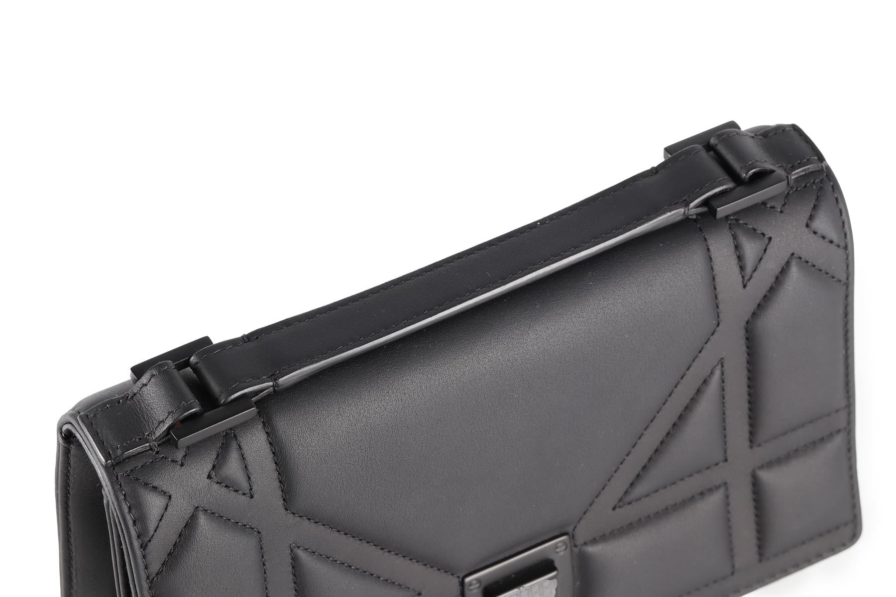 CHRISTIAN DIOR BLACK DIORAMA ULTRAMATTE LEATHER CLUTCH WITH CHAIN