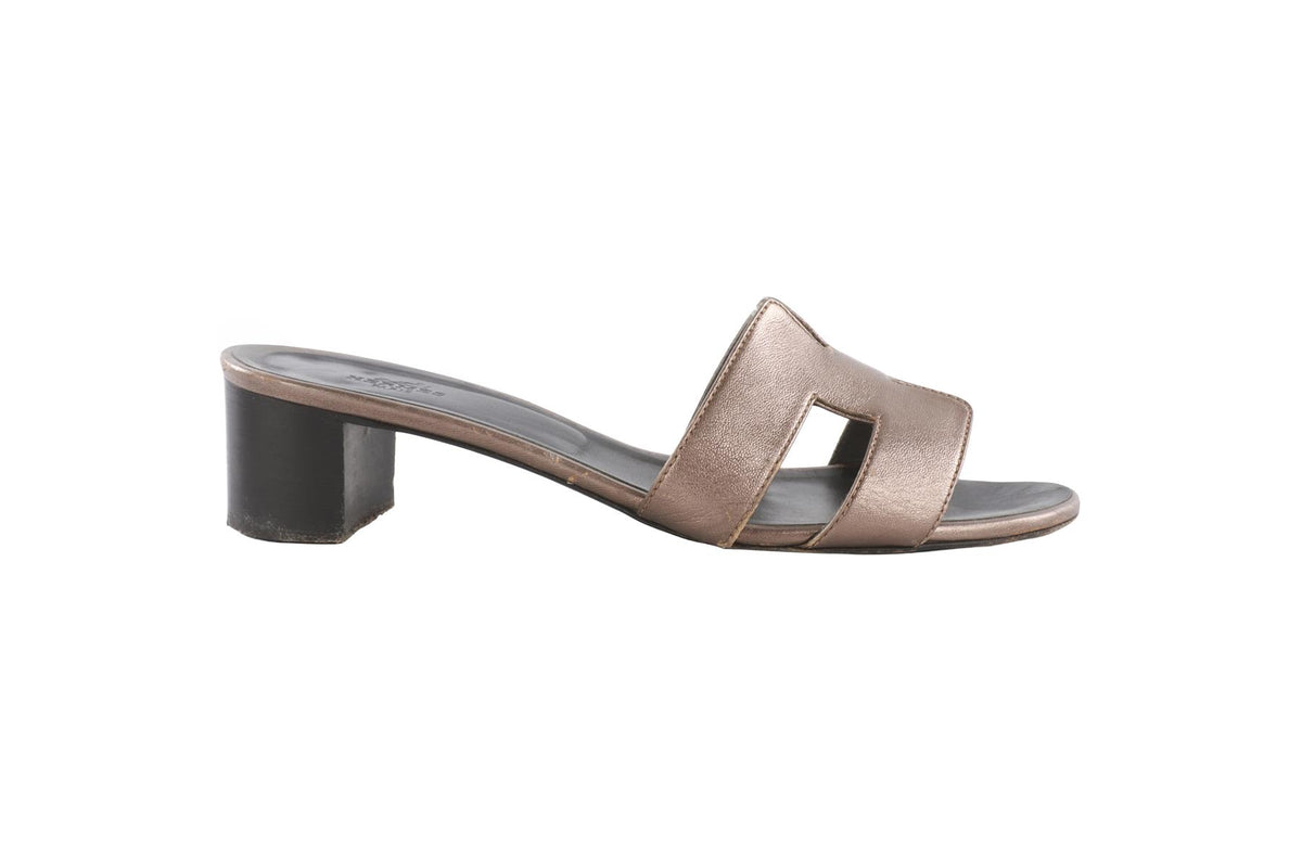 HERMÈS BRONZE LEATHER SUEDE MULES EU 38 UK 5 US 8