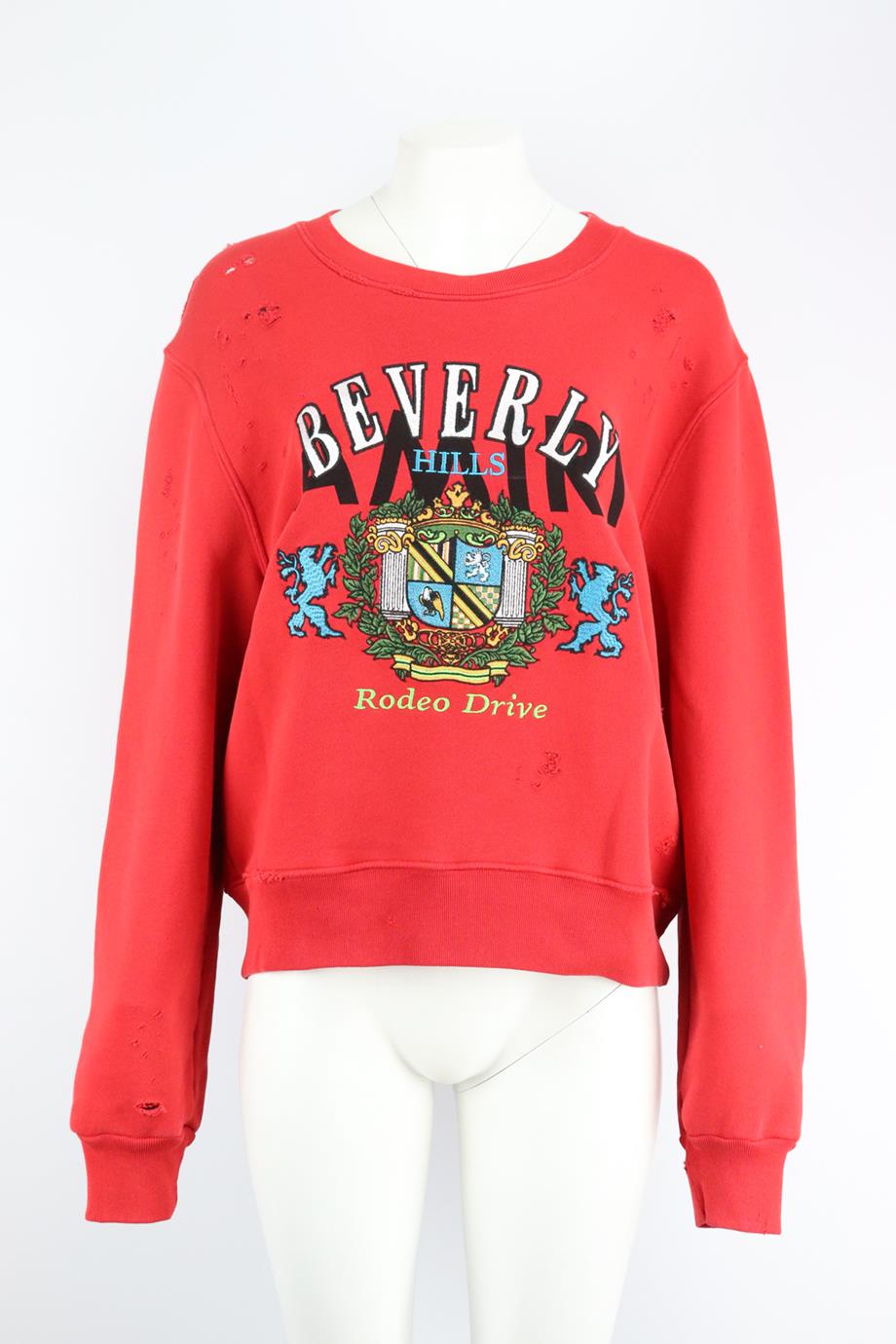 AMIRI DISTRESSED EMBROIDERED COTTON JERSEY SWEATSHIRT SMALL