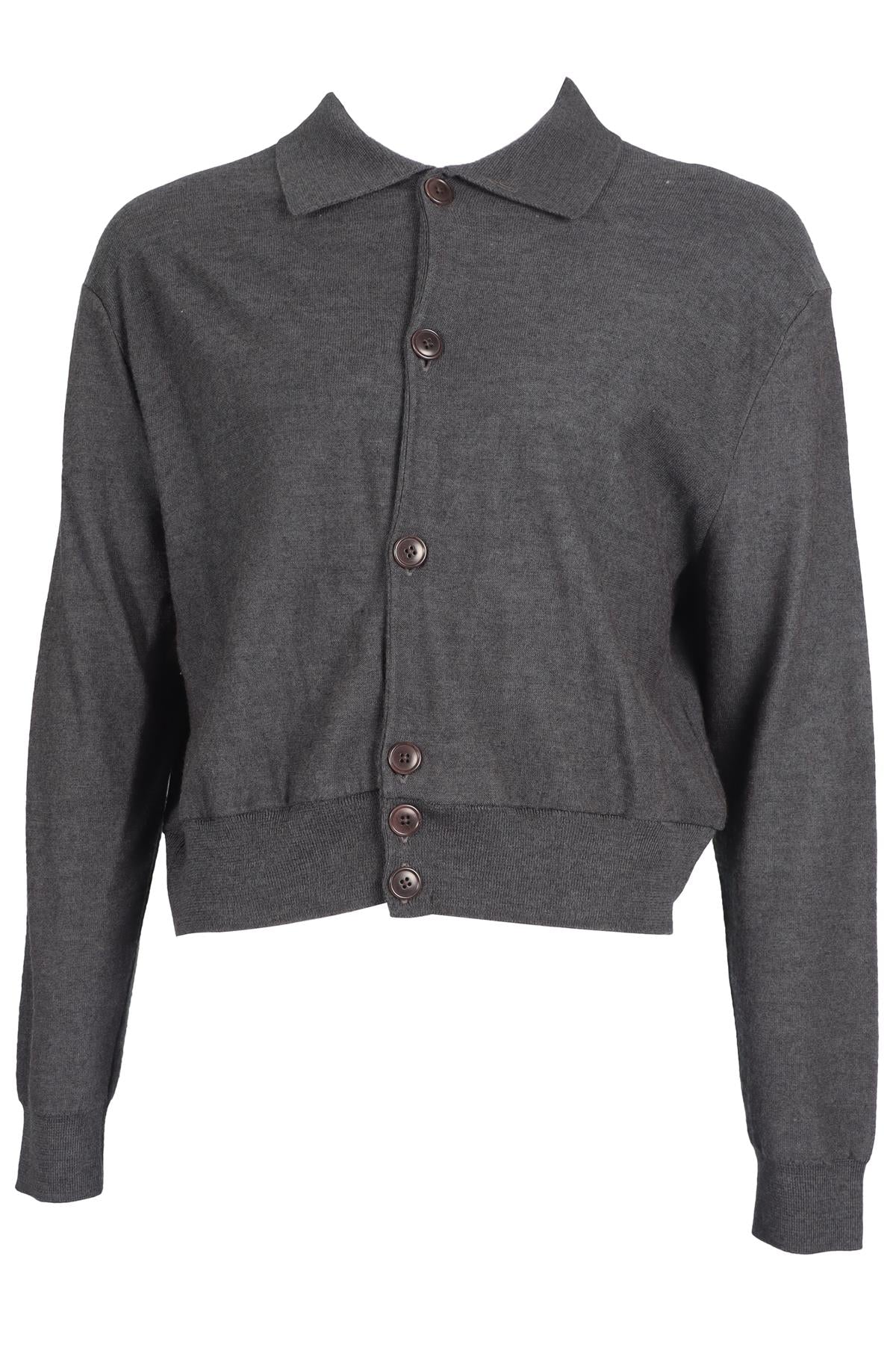 LEMAIRE GREY MEN'S WOOL BLEND CARDIGAN MEDIUM