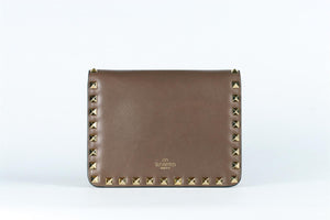 VALENTINO GARAVANI BROWN ROCKSTUD MINI LEATHER SHOULDER BAG