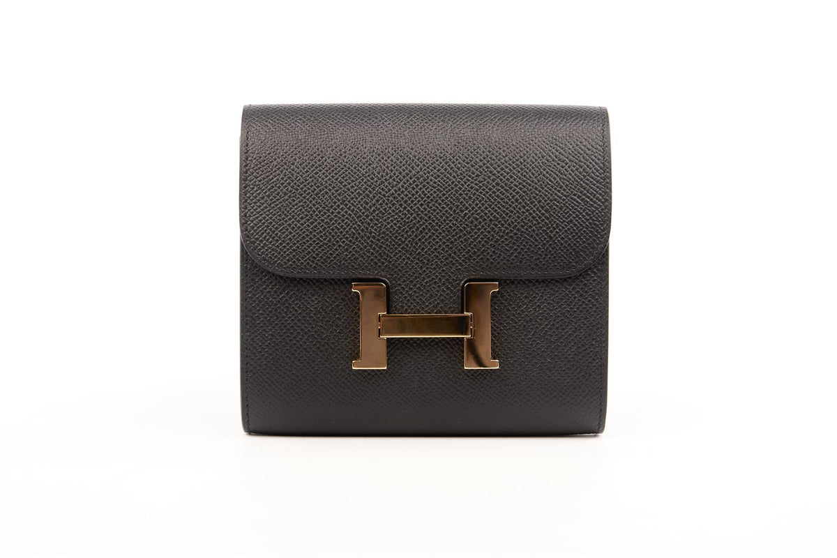 HERMÈS BLACK 2020 CONSTANCE COMPACT EPSOM LEATHER WALLET