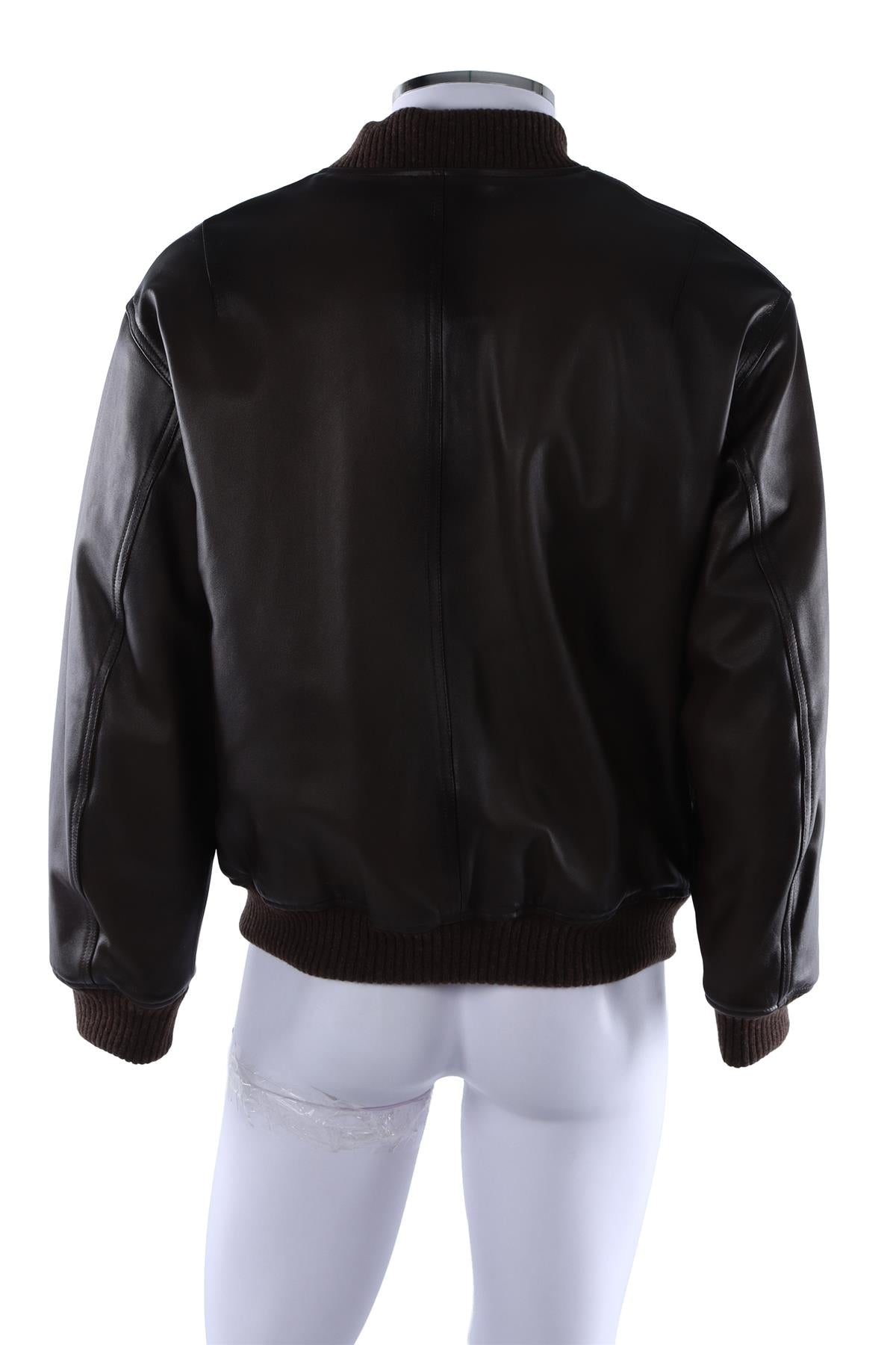 BROWN MEN'S LEATHER BOMBER JACKET