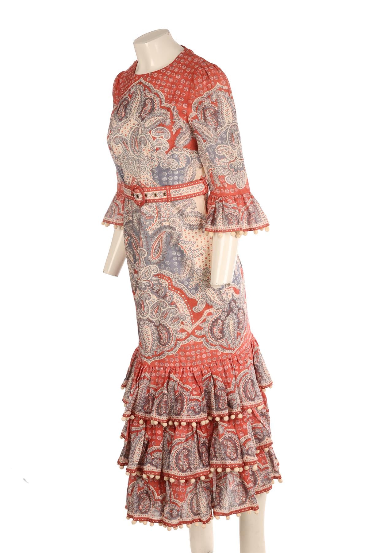 ZIMMERMANN MULTI LINEN MAXI DRESS 0 UK 8