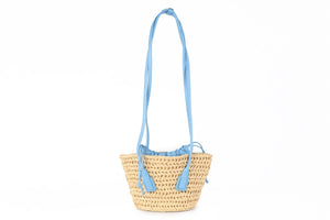 BOTTEGA VENETA BLUE ARCO SMALL RAFFIA TOTE BAG