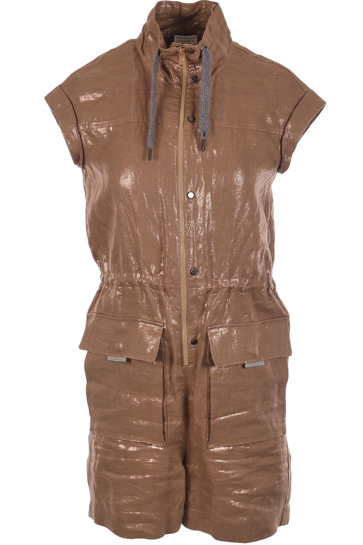 BRUNELLO CUCINELLI BROWN LINEN PLAYSUIT XSMALL