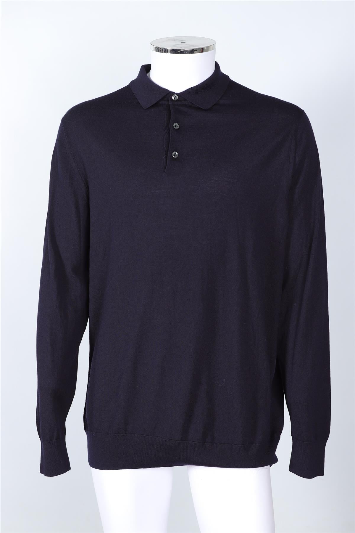 LORO PIANA NAVY MEN'S WOOL POLO SWEATER IT 56 UK 46