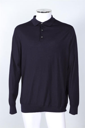 LORO PIANA NAVY MEN'S WOOL POLO SWEATER IT 56 UK 46