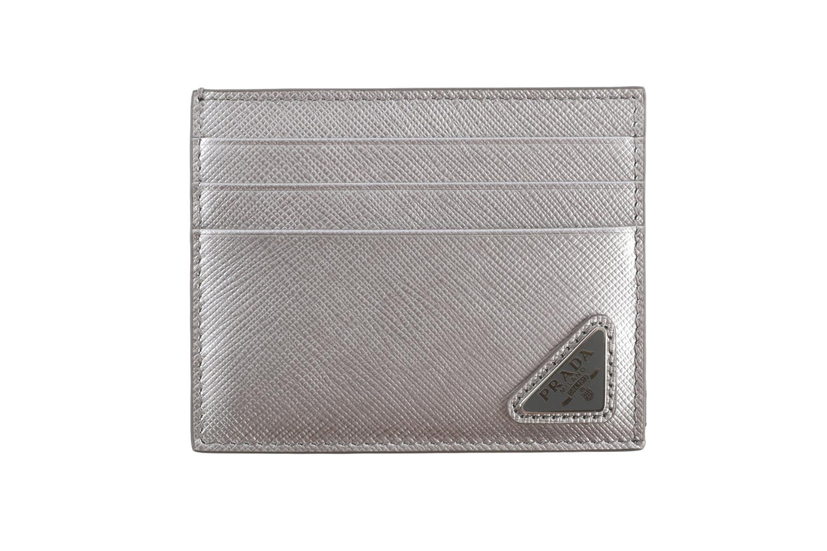 PRADA SILVER SAFFIANO LEATHER CARD HOLDER