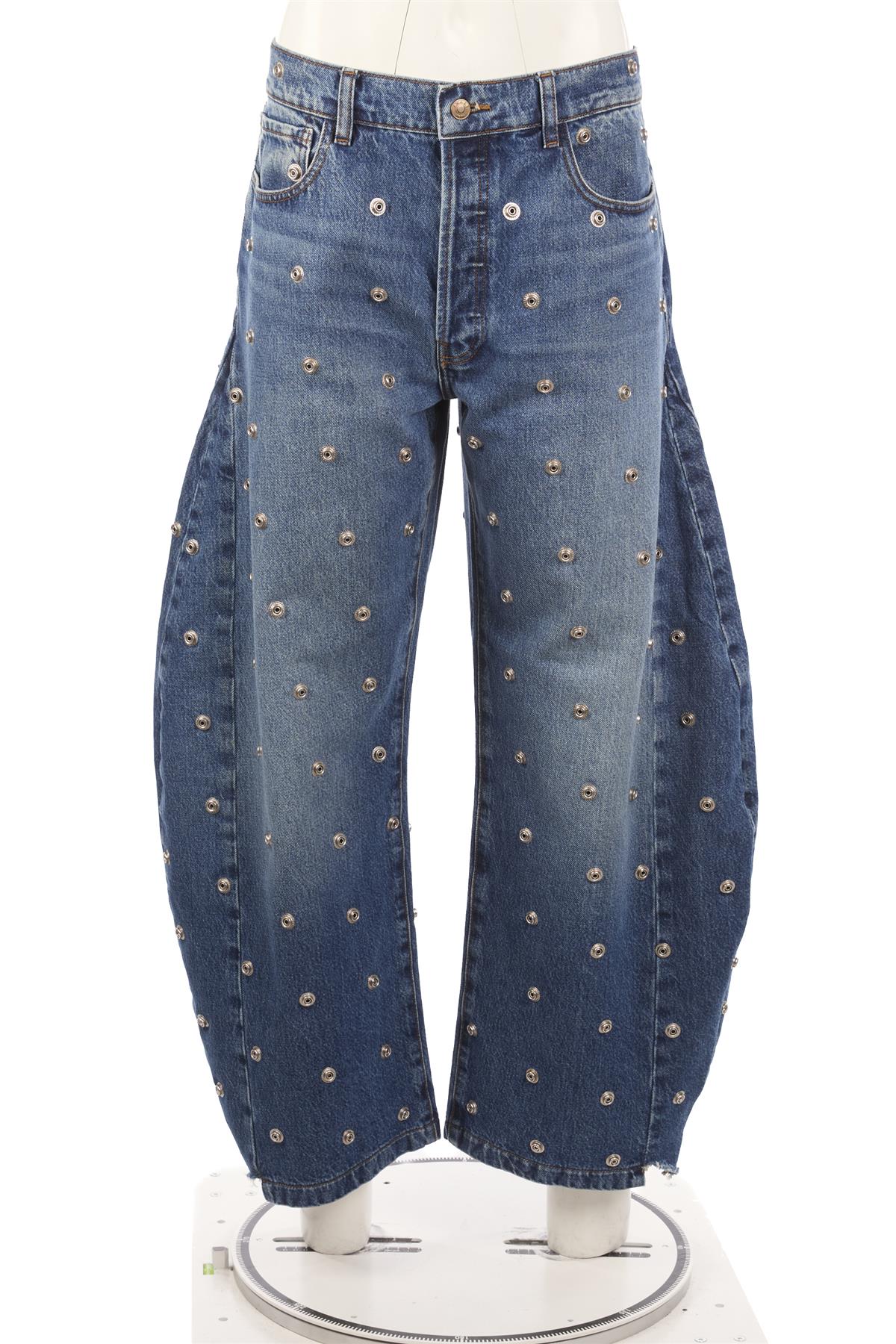 A.W.A.K.E MODE BLUE HIGH RISE BARREL LEG JEANS FR 42 UK 14