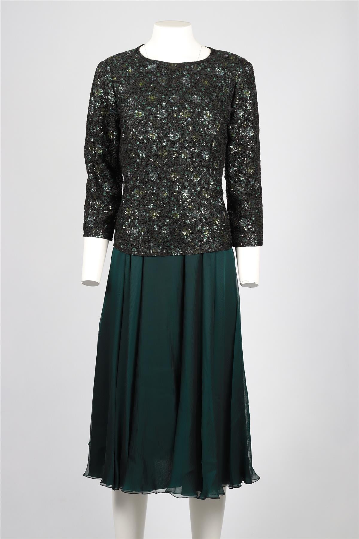 JACQUES AZAGURY GREEN CRYSTAL AND SILK MIDI DRESS UK 12