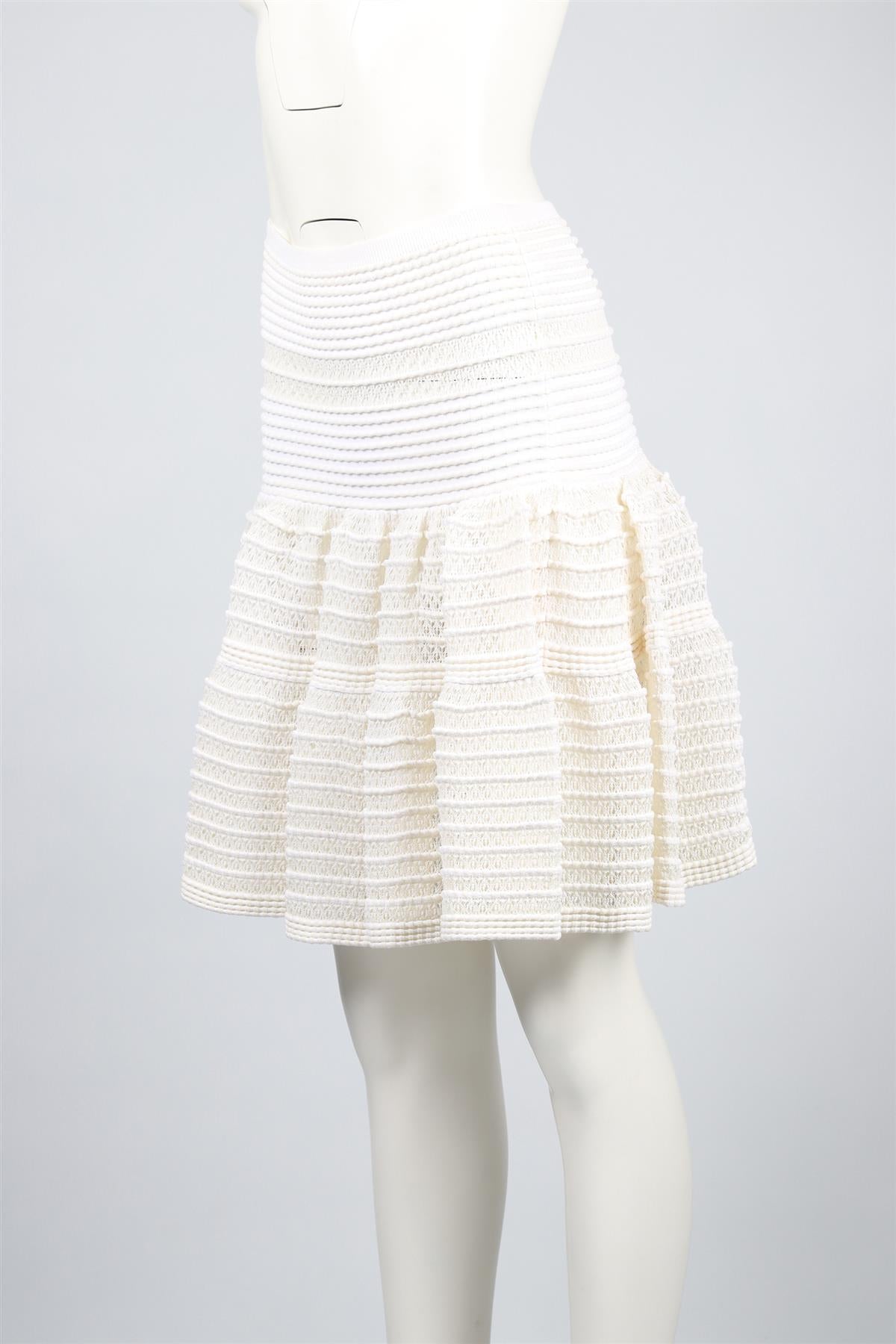 ALAÏA CREAM COTTON BLEND MINI SKIRT XSMALL