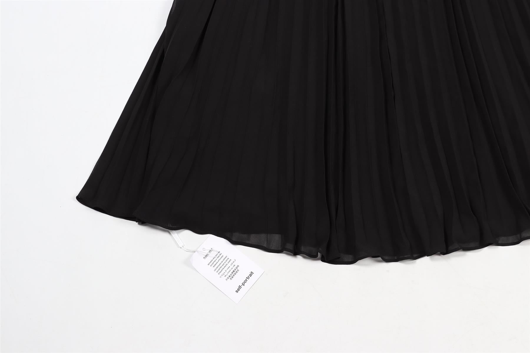 SELF-PORTRAIT BLACK PLEATED CHIFFON MIDI SKIRT UK 4